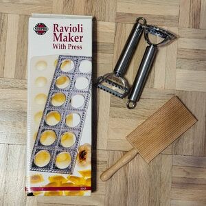 Pasta Making Tools - Ravioli Maker, 2 Ravioli Stamp Cutters and Gnocchi Board
